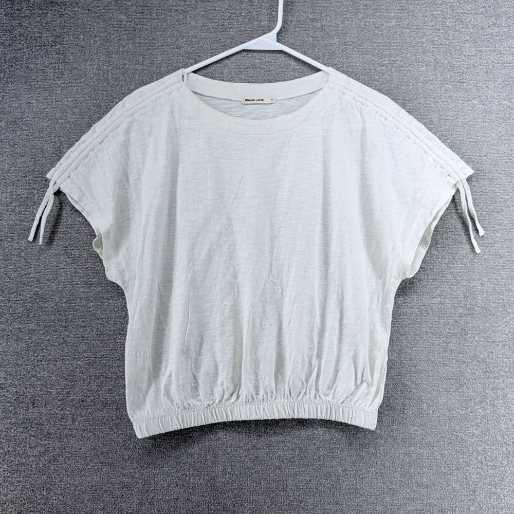 Marine Layer Short Sleeve Top Women Size Small White Cinched Shoudler Casual